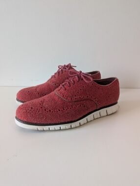 Cole Haan Zetogrand Red Wool Wingtip Brogue Lace-Up Shoes  Men’s 8W